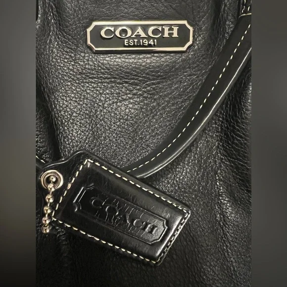 Coach Black Leather Pleated East West Shoulder Tote